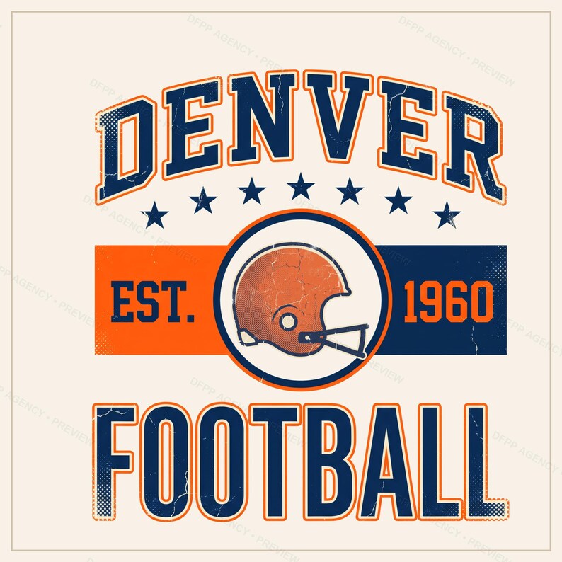 Denver Vintage Crest Football PNG, Retro Varsity Sublimation Design, Digital Download image 1