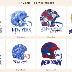 Zestaw do sublimacji New York Blue & Red Football, 8 wzorów kasków PNG, grafika ścienna na koszulkę meczową, pobieranie cyfrowe zdjęcie 1