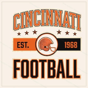 Vintage Cincinnati Bengals voetballogo PNG, retro varsity sublimatieontwerp, digitale download afbeelding 1