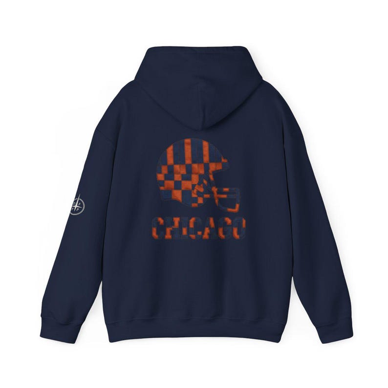 Chicago Patchwork Helmet Game Day Hoodie, Unisex Football Sweatshirt, Cozy Fall Pullover image 7