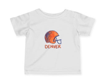 Denver Crayon Doodle Helmet Infant Tee, Baby Football Shirt, Game Day Outfit, Sports Baby Gift