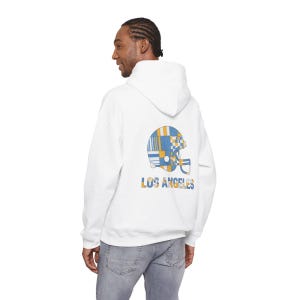 Los Angeles Chargers Patchwork Helmet Game Day Hoodie, Unisex Football Sweatshirt, Cozy Fall Pullover image 6