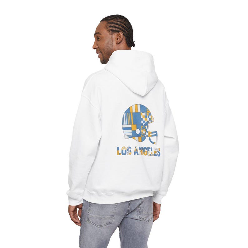 Los Angeles Chargers Patchwork Helmet Game Day Hoodie, Unisex Football Sweatshirt, Cozy Fall Pullover image 6