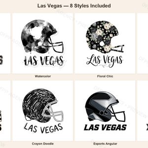 Las Vegas Football Sublimation Bundle, 8 PNG Helmet Designs, Game Day Shirt Clipart, Digital Download image 1