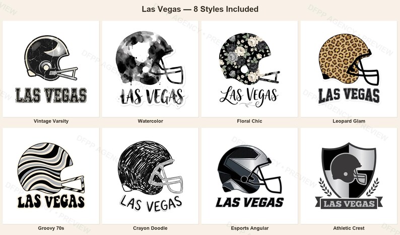 Las Vegas Football Sublimation Bundle, 8 PNG Helmet Designs, Game Day Shirt Clipart, Digital Download image 1