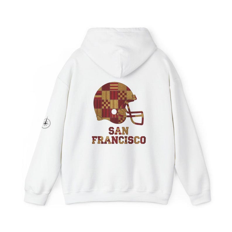 San Francisco Patchwork Helmet Game Day Hoodie, Unisex voetbaltrui, comfortabele herfsttrui afbeelding 5