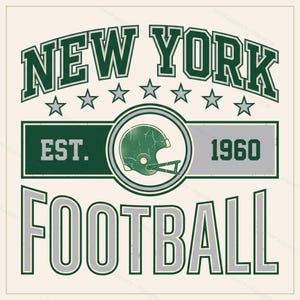 NY Jets Vintage Crest Football PNG, Retro Varsity Sublimation Design, Digital Download image 1