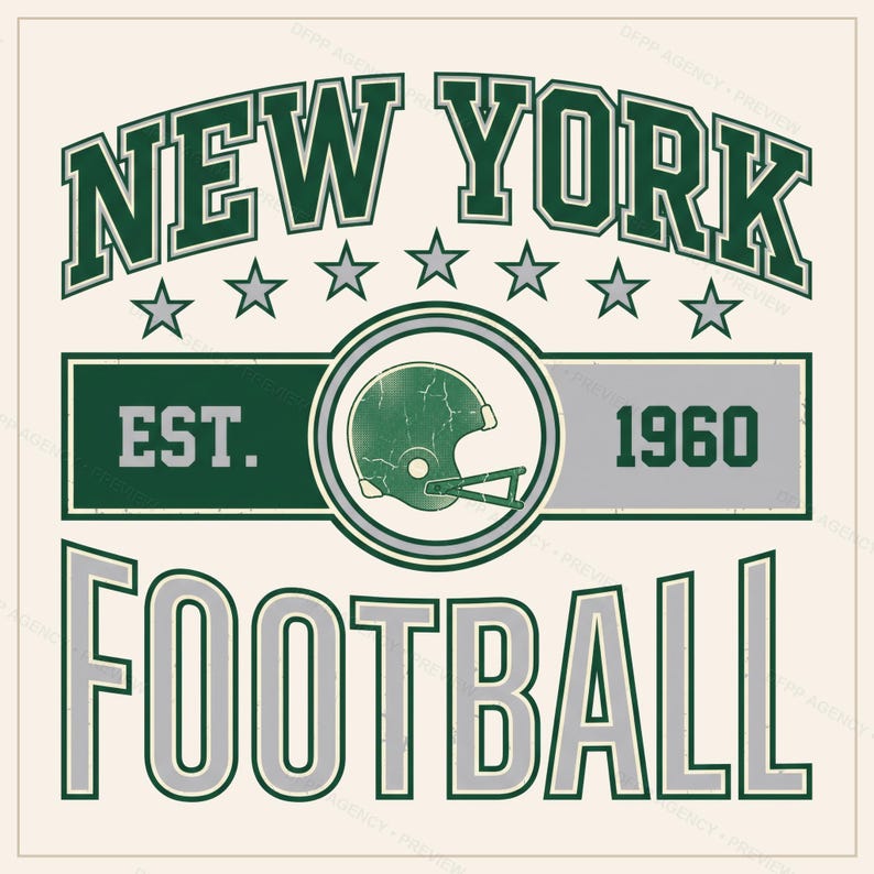 NY Jets Vintage Crest Football PNG, Retro Varsity Sublimation Design, Digital Download image 1