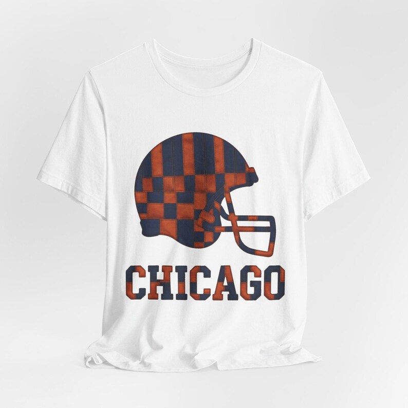Chicago Bears Game Day T-Shirt, Patchwork Helmet Football Fan Tee, Vintage Style Sports Shirt image 4