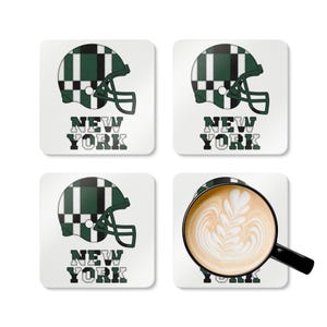 New York Blue & Red Football Helmet Coaster, Cork Drink Coaster, Man Cave Decor, Fan Gift image 3