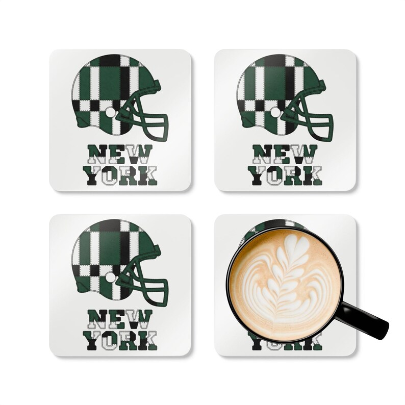 New York Blue & Red Football Helmet Coaster, Cork Drink Coaster, Man Cave Decor, Fan Gift image 3