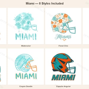 Sublimeringspaket för Miami Football, 8 PNG-hjälmdesigner, Clipart för matchdagströjor, digital nedladdning bild 1