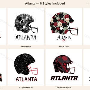 Atlanta hjälm PNG-paket, 8 fotbollsfanstilar, sublimerings- och DTF-designer, omedelbar nedladdning bild 1