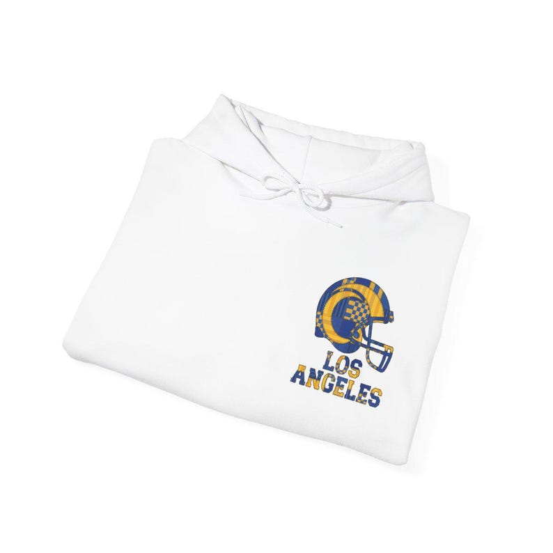 Los Angeles Blue & Gold Football Patchwork Helmet Hooded Sweatshirt, Game Day Hoodie, Fan Pullover Gift image 8