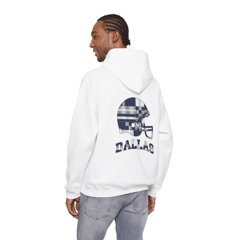 Dallas Patchwork Helmet Hoodie, Retro Football Sweatshirt, Game Day Pullover, Fan Hoodie image 6