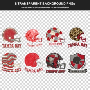 Paquete de imágenes PNG del casco de los Tampa Bay Buccaneers, 8 estilos para aficionados al fútbol americano, diseños para sublimación y DTF, descarga instantánea. imagen 2