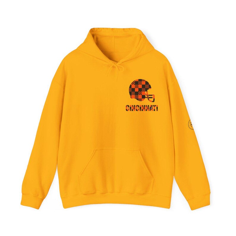 Cincinnati Bengals Patchwork Helmet Hoodie, Retro Football Sweatshirt, Game Day Pullover, Fan Hoodie image 3