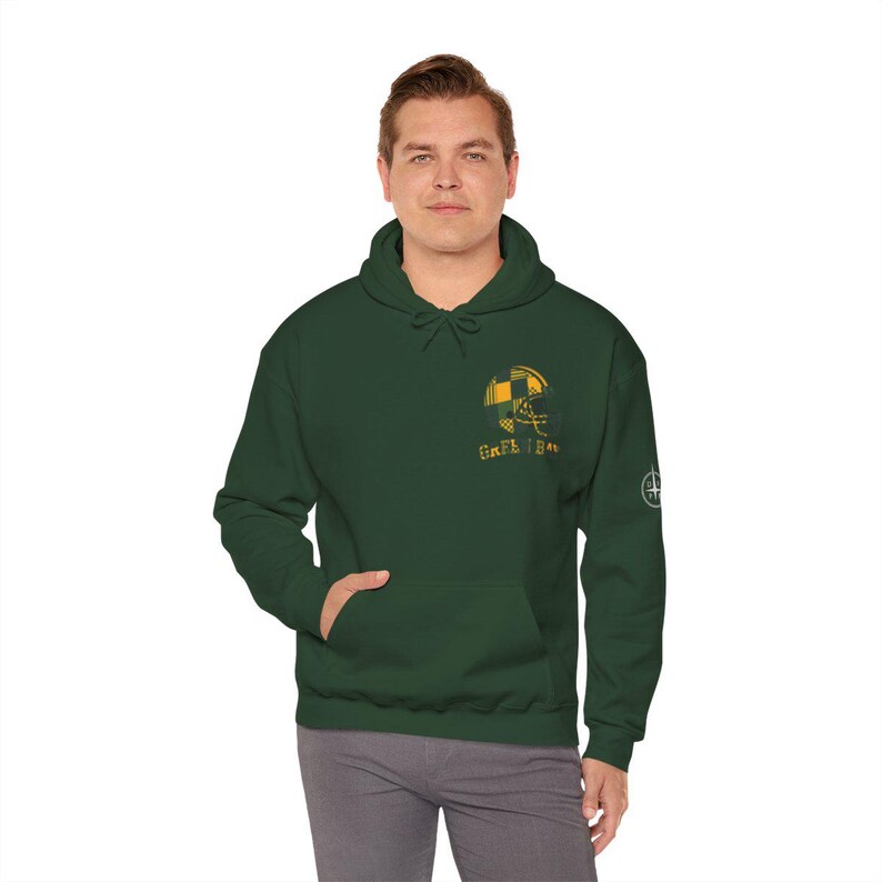 Green Bay Packers Football Patchwork Helmet Hooded Sweatshirt, Game Day Hoodie, Fan Pullover Gift image 4