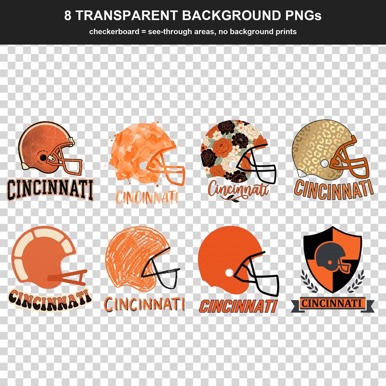 Cincinnati fotboll PNG-paket, 8 hjälmdesigner, sublimeringsset för matchdag, digital nedladdning bild 2