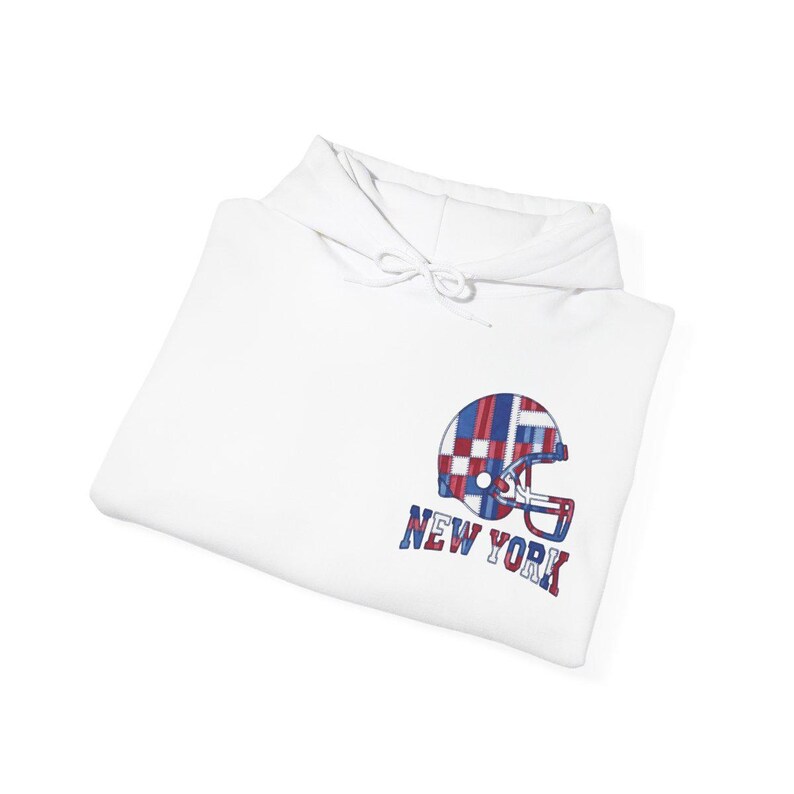 New York Blue & Red Football Patchwork Helmet Hooded Sweatshirt, Game Day Hoodie, Fan Pullover Gift image 8