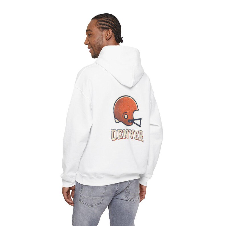 Denver Broncos Vintage Varsity Helmet Game Day Hoodie, Unisex Football Sweatshirt, Cozy Fall Pullover image 6