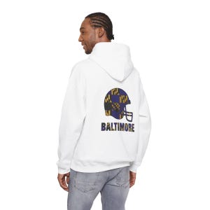 Baltimore Patchwork Helmet Game Day Hoodie, Unisex Football Sweatshirt, Cozy Fall Pullover image 6