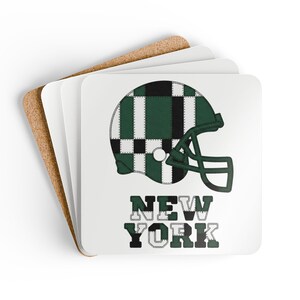 New York Blue & Red Football Helmet Coaster, Cork Drink Coaster, Man Cave Decor, Fan Gift image 2