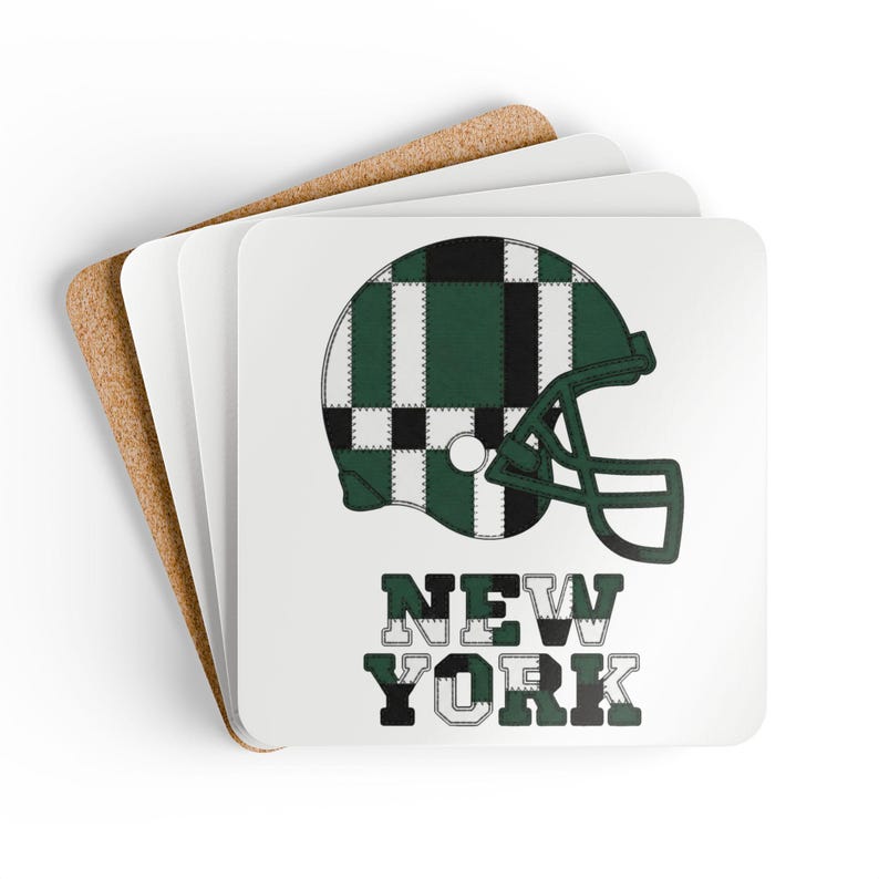 New York Blue & Red Football Helmet Coaster, Cork Drink Coaster, Man Cave Decor, Fan Gift image 2