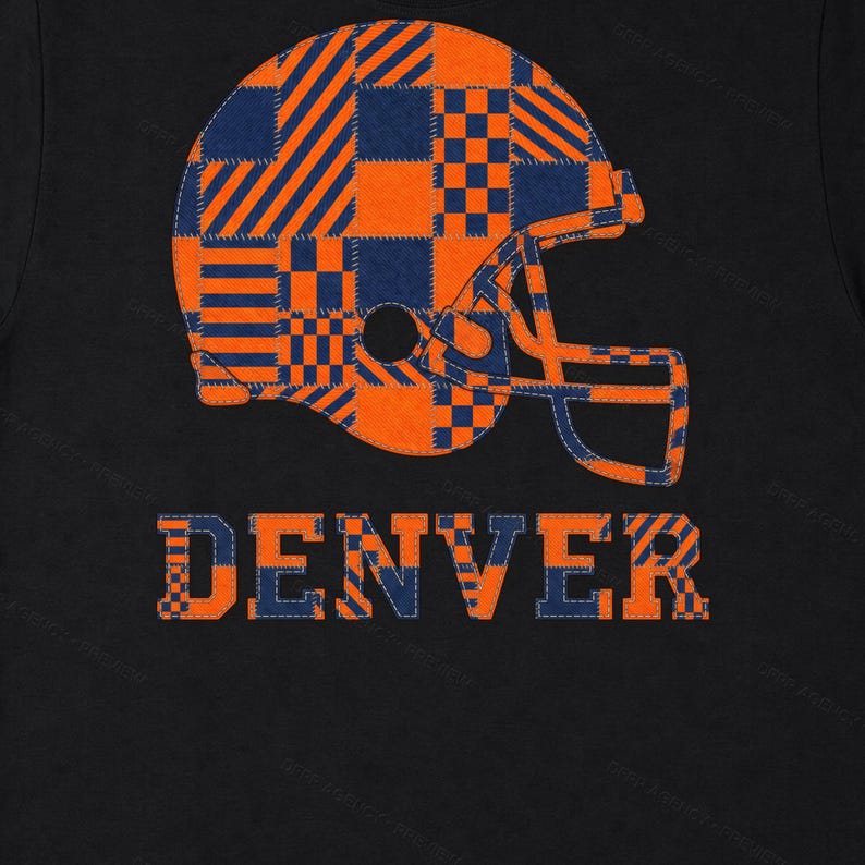 Capacete Denver Patchwork PNG, Sublimação de Futebol Americano, Camiseta para Dia de Jogo, Download Digital imagem 6