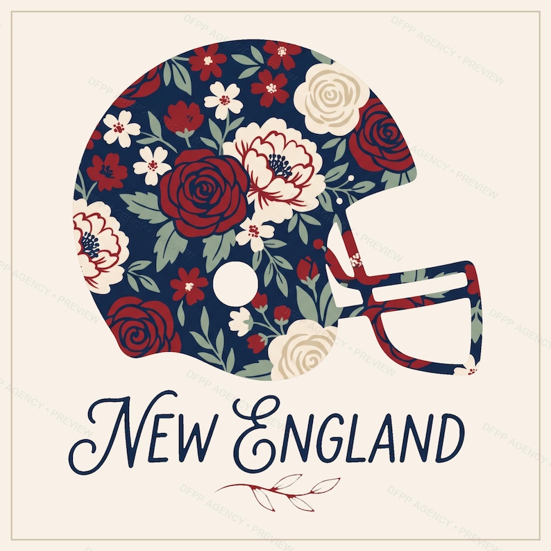 Pacchetto di sublimazione per la squadra di football del New England, 8 disegni PNG per caschi, clipart per magliette da gioco, download digitale. immagine 4