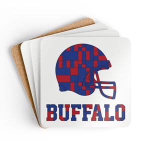 Buffalo Bills Football Helmet Coaster, Cork Drink Coaster, Man Cave Decor, Fan Gift image 2