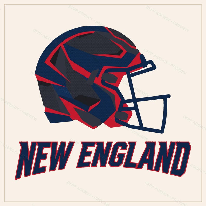 Pacchetto di sublimazione per la squadra di football del New England, 8 disegni PNG per caschi, clipart per magliette da gioco, download digitale. immagine 8