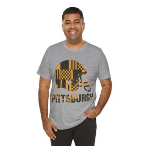 Pittsburgh Steelers Game Day T-Shirt, Patchwork Helmet Football Fan Tee, Vintage Style Sports Shirt image 8