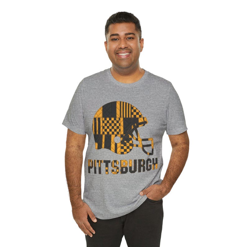 Pittsburgh Steelers Game Day T-Shirt, Patchwork Helmet Football Fan Tee, Vintage Style Sports Shirt image 8