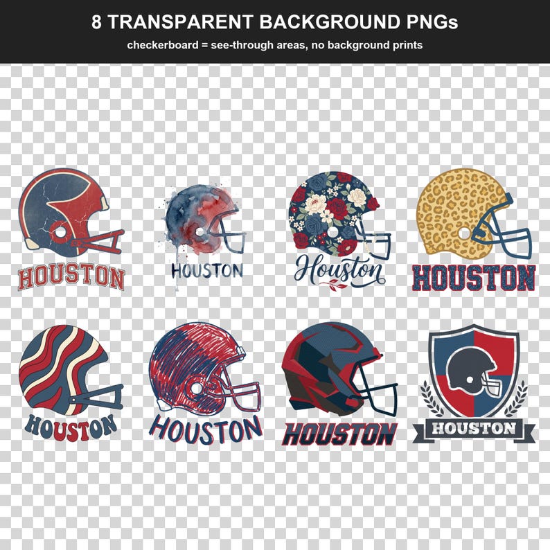Houston Football PNG-Bundle, 8 Helmdesigns, Sublimationsset für den Spieltag, Digitaler Download Bild 2
