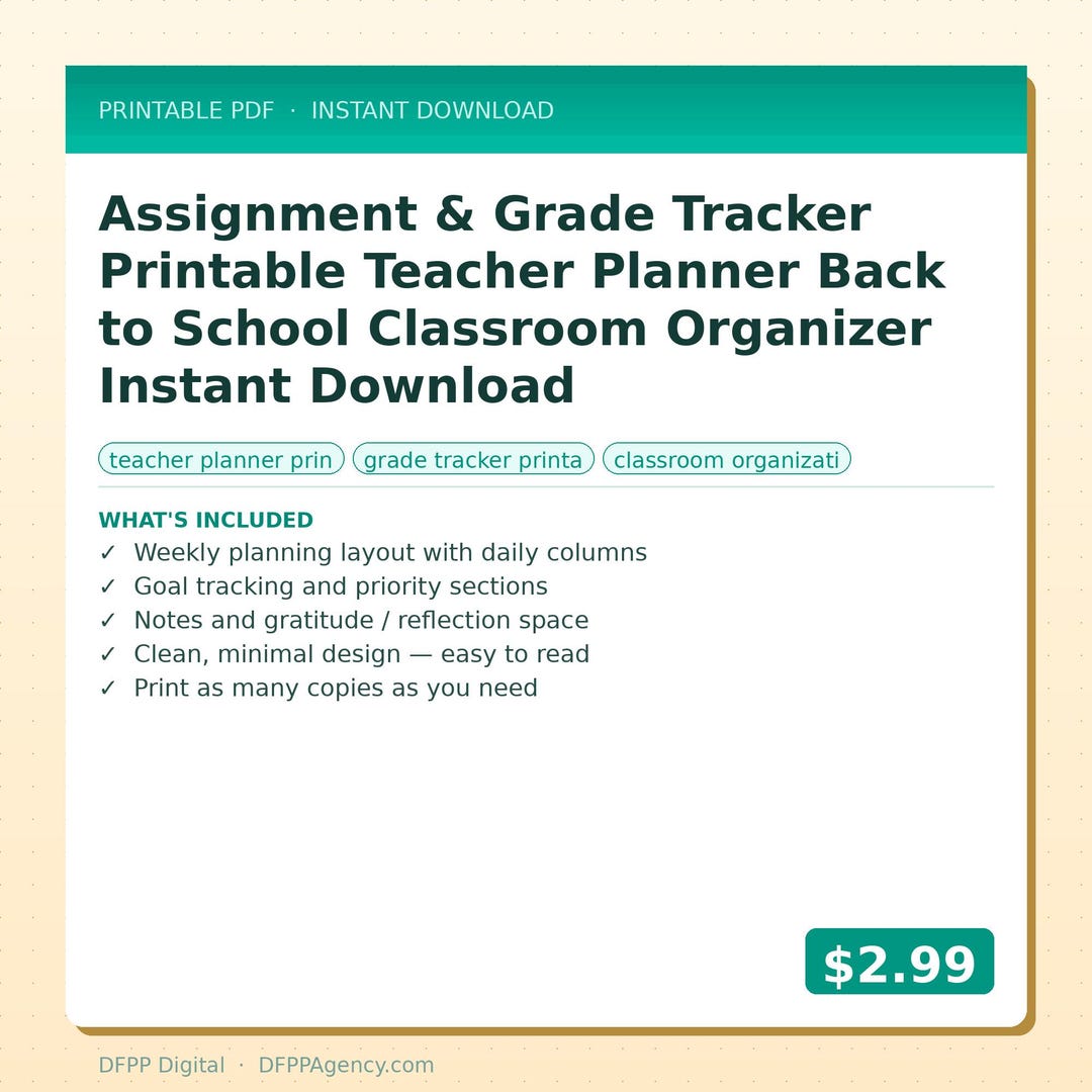 Assignment & Grade Tracker Printable Teacher Planner Back to School ...