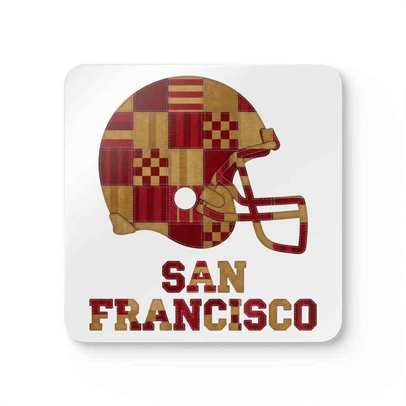 San Francisco Football Helmet Cork Coaster, Fan Drink Coaster, Home Bar Decor, Sports Gift image 1