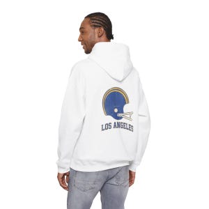 Los Angeles Blue & Gold Vintage Varsity Helmet Game Day Hoodie, Unisex Football Sweatshirt, Cozy Fall Pullover image 6