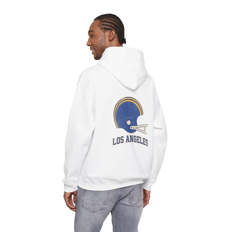 Los Angeles Blue & Gold Vintage Varsity Helmet Game Day Hoodie, Unisex Football Sweatshirt, Cozy Fall Pullover image 6