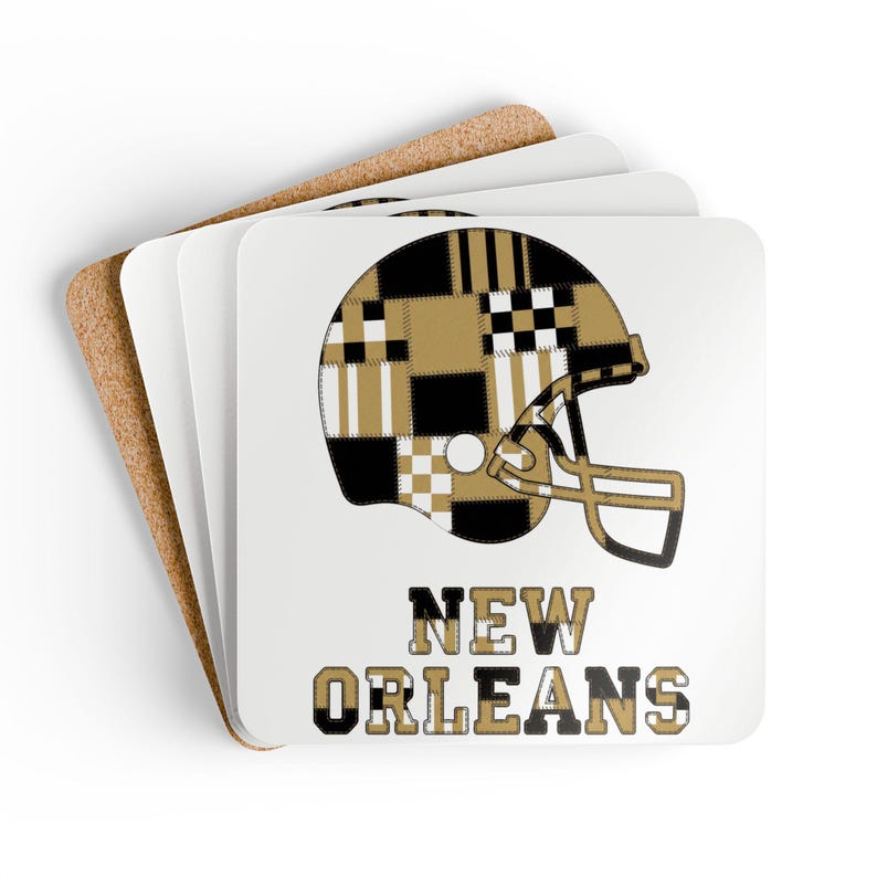 New Orleans Saints Football Helmet Cork Coaster, Fan Drink Coaster, Home Bar Decor, Sports Gift image 2