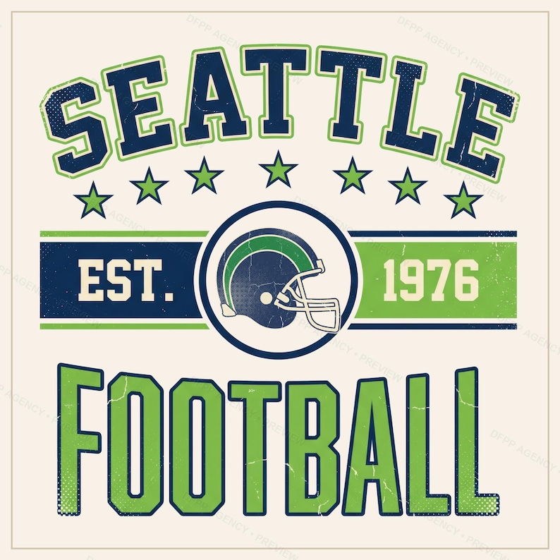 Seattle Vintage Wappen-Football-PNG, Retro-College-Sublimationsdesign, Digitaler Download Bild 1