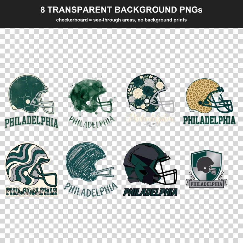 Philadelphia-Helm-PNG-Bundle, 8 Football-Fan-Designs, Sublimations- und DTF-Designs, Sofort-Download Bild 2