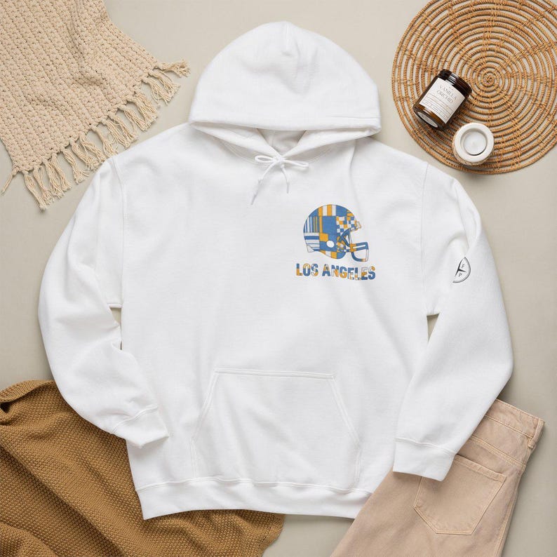 Los Angeles Chargers Patchwork Helmet Game Day Hoodie, Unisex Football Sweatshirt, Cozy Fall Pullover image 1