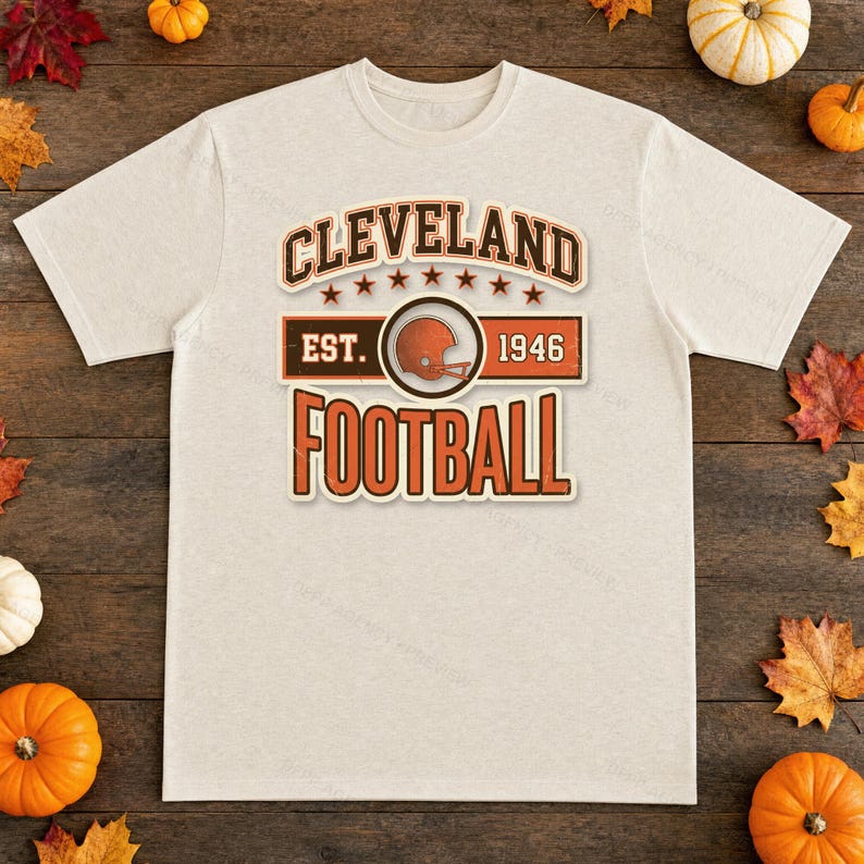 Cleveland Vintage Wappen-Football-Design (PNG), Retro-College-Sublimationsdesign, digitaler Download Bild 2