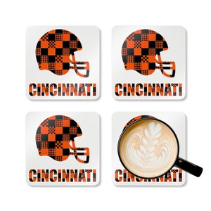 Korkuntersetzer mit Cincinnati-Footballhelm, Fan-Getränkeuntersetzer, Dekoration für die Hausbar, Sportgeschenk Bild 3