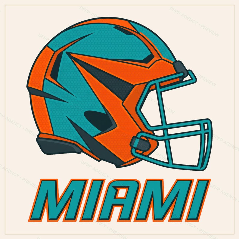 Sublimeringspaket för Miami Football, 8 PNG-hjälmdesigner, Clipart för matchdagströjor, digital nedladdning bild 8