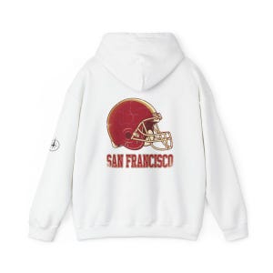 Sudadera con capucha estilo casco universitario vintage de San Francisco, sudadera retro de fútbol americano, sudadera para el día del partido, sudadera con capucha para aficionados imagen 5