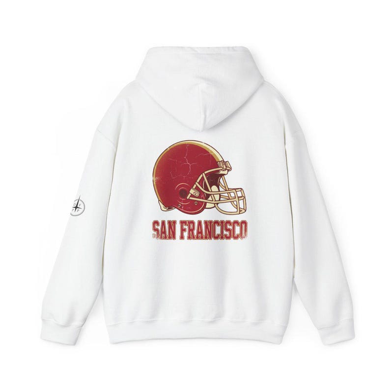 Sudadera con capucha estilo casco universitario vintage de San Francisco, sudadera retro de fútbol americano, sudadera para el día del partido, sudadera con capucha para aficionados imagen 5