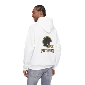 Sudadera con capucha estilo universitario vintage de Pittsburgh para el día del partido, sudadera de fútbol unisex, jersey cómodo para otoño. imagen 6