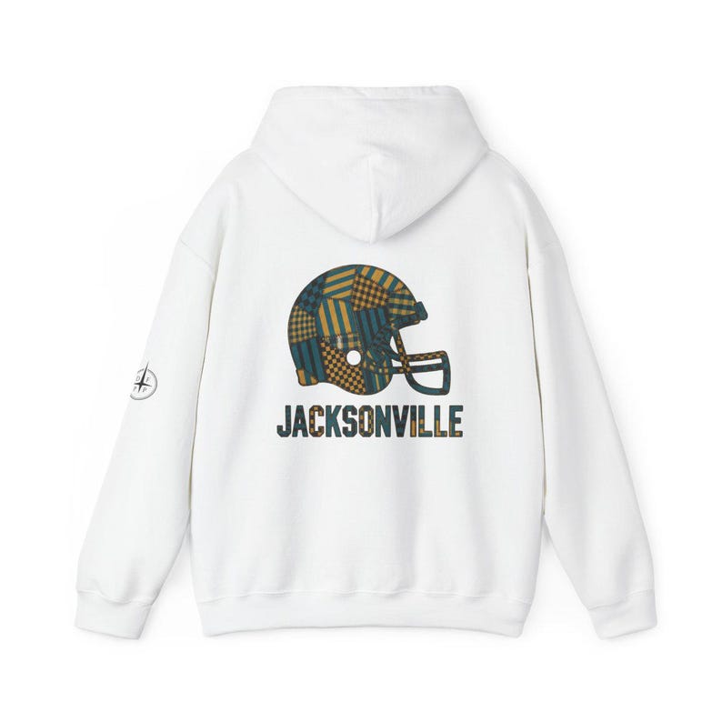 Jacksonville Jaguars Patchwork Helmet Game Day Hoodie, Unisex Football Sweatshirt, Cozy Fall Pullover image 5